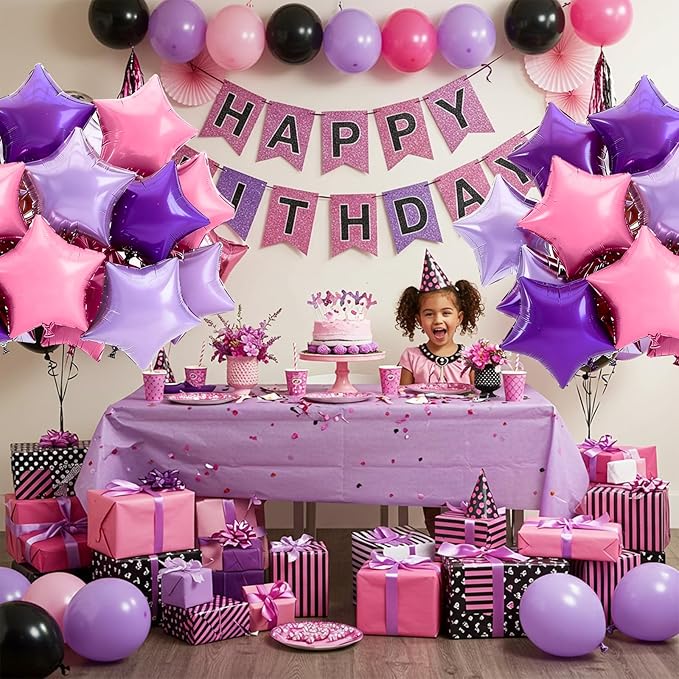 TONIFUL 15Pcs 18 Inch Large Purple Pink Star Shape Foil Balloons Big Stars Helium Mylar Ballons for Birthday Wedding Bridal Shower Anniversary Engagement Party Decorations Supplies