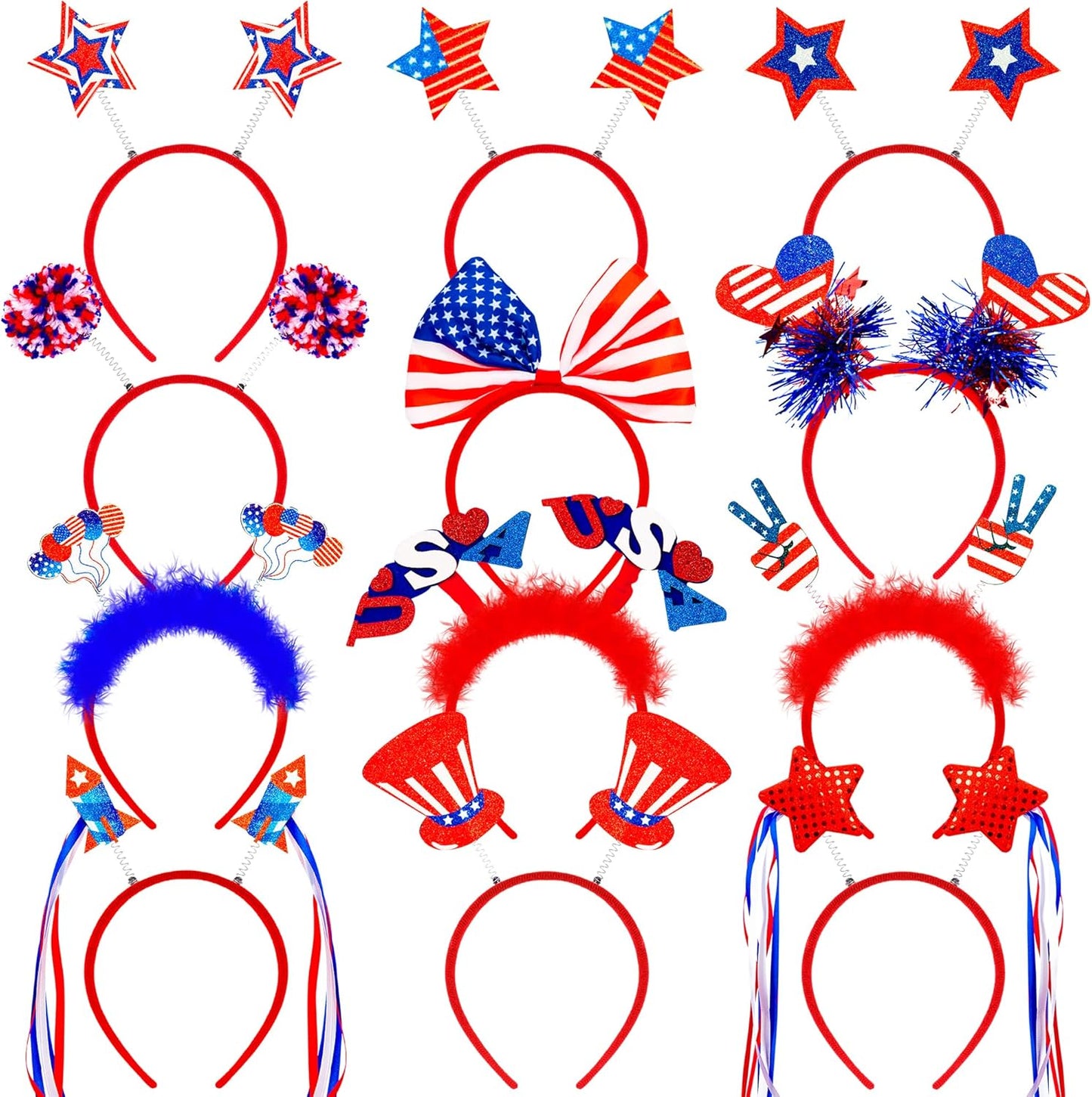 Blowata 12PCS 4th of July Headband, USA Headbands, Patriotic Headbands Head Boppers for Independence Day Parade Celebration