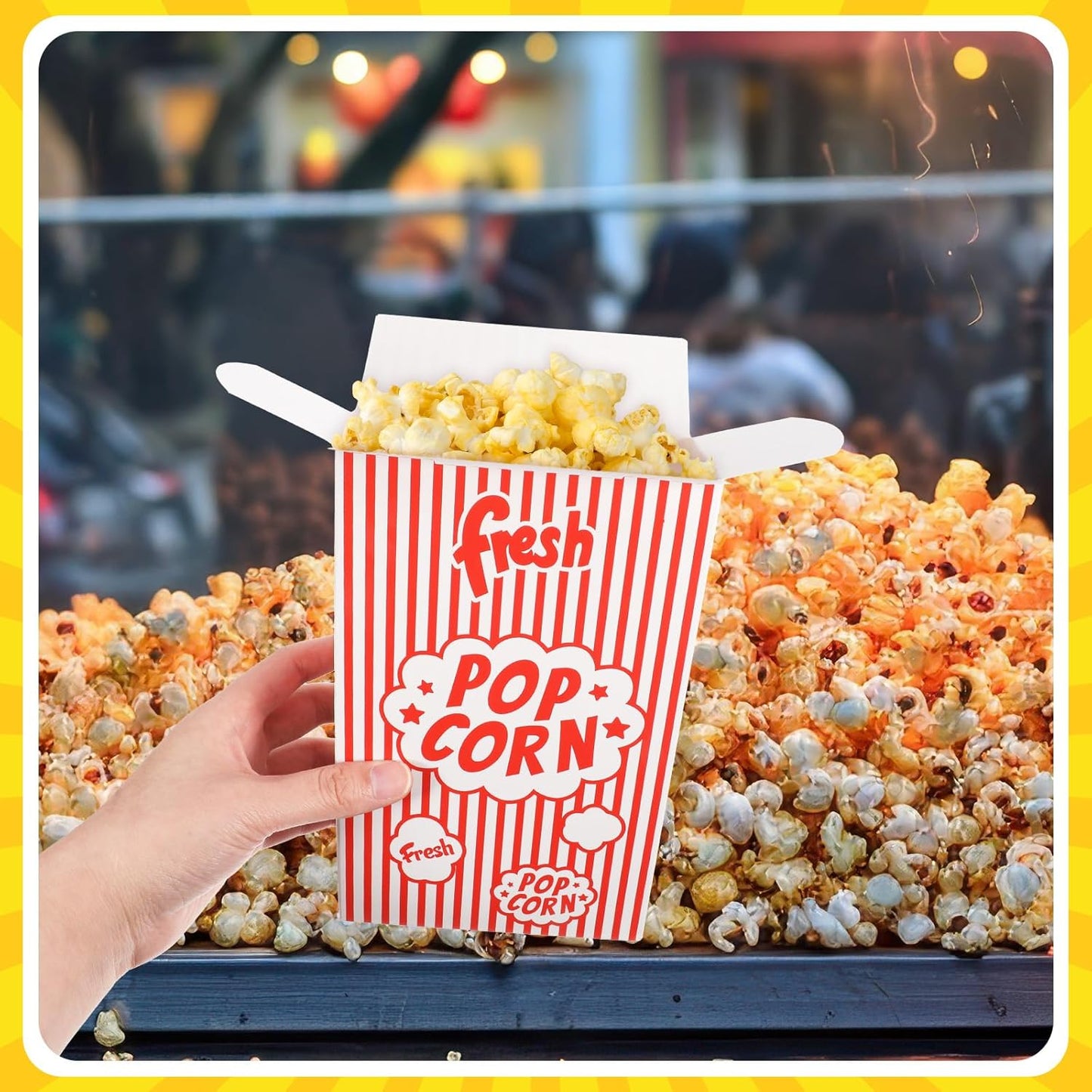 100 Pack Popcorn Containers, 1.25 oz Popcorn Boxes, Red and White Striped Close-Top Cardboard Pop Corners Bags Individual Servings for Party, Movie Night