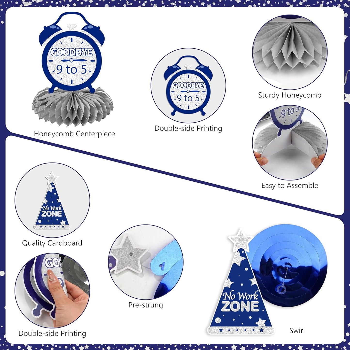 Retirement Party Decorations, 109Pcs Blue Silver Happy Retirement Decorations for Men Women, The Legend Has Retired Backdrop Sash Banner Tablecloth Pompoms Centerpiece Hanging Swirls Balloons