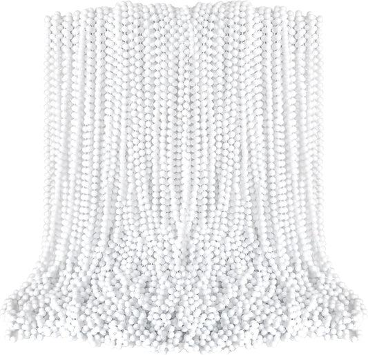 Beaded Necklace, 100PCS White Mardi Gras Beads Stuff Party Favors, 33" Holiday Toy Costume Bulk, Festival Parade Throw Accessories for Wedding Birthday Celebrations Decoration