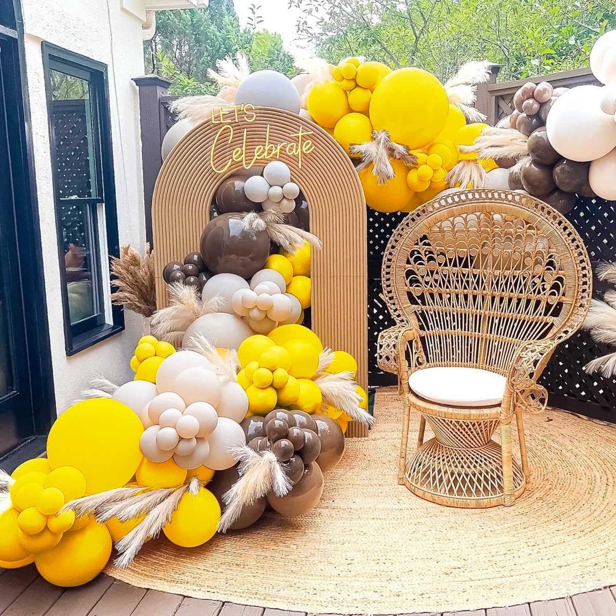 Yellow Brown White Balloon Garland Arch Kit, 160Pcs Latex Balloons Different Size 18 12 10 5 inch for Birthday Bridal Baby Shower Gender Reveal Wedding Retirement Party Decorations