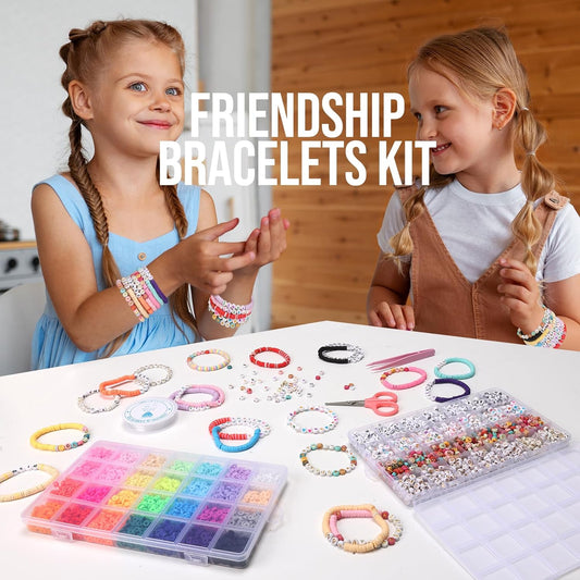 Pizooro Friendship Bracelet Kit with 96 Colors,13440 Clay Beads,1470 Letter Beads for Jewelry Making - 5 Styles of Round Alphabet, Number& Pattern Beads with 4 Elastic Strings, Crafts Gift for Teens