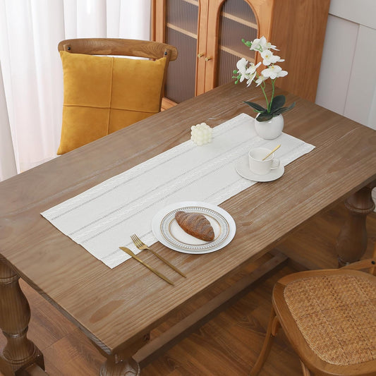 Gernaice Boho Table Runner, Rustic Cotton Linen Farmhouse Table Runners for Dresser End Coffee Table Home Decor, 24" L X 13" W Ivory