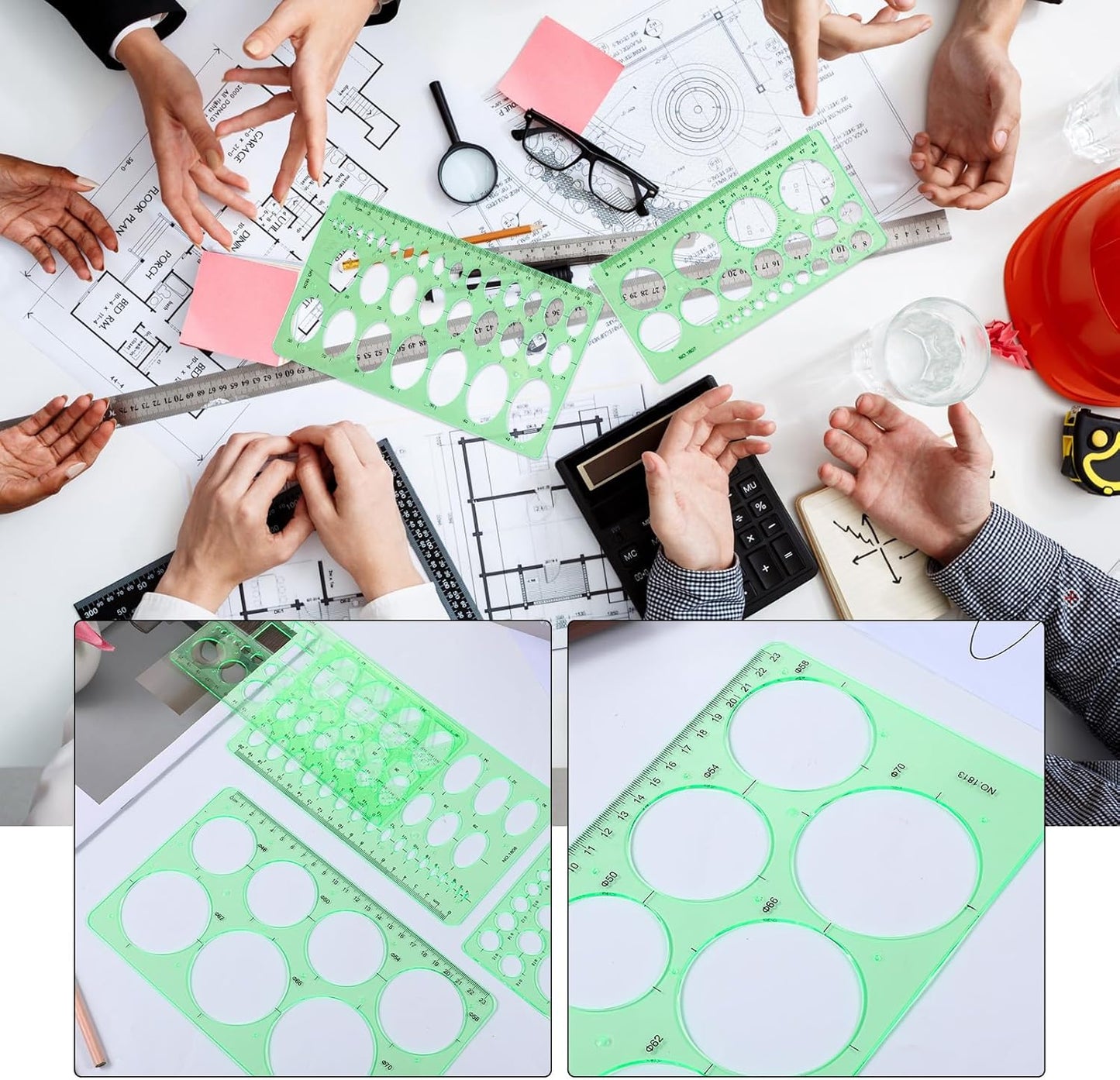 Circle Template for Drawing, 4 Pcs Plastic Circle and Oval Stencil Maker Geometric Drawing Stencils Digital Measuring Rulers for Home Office Building Formwork Drawings Templates (Clear Green)