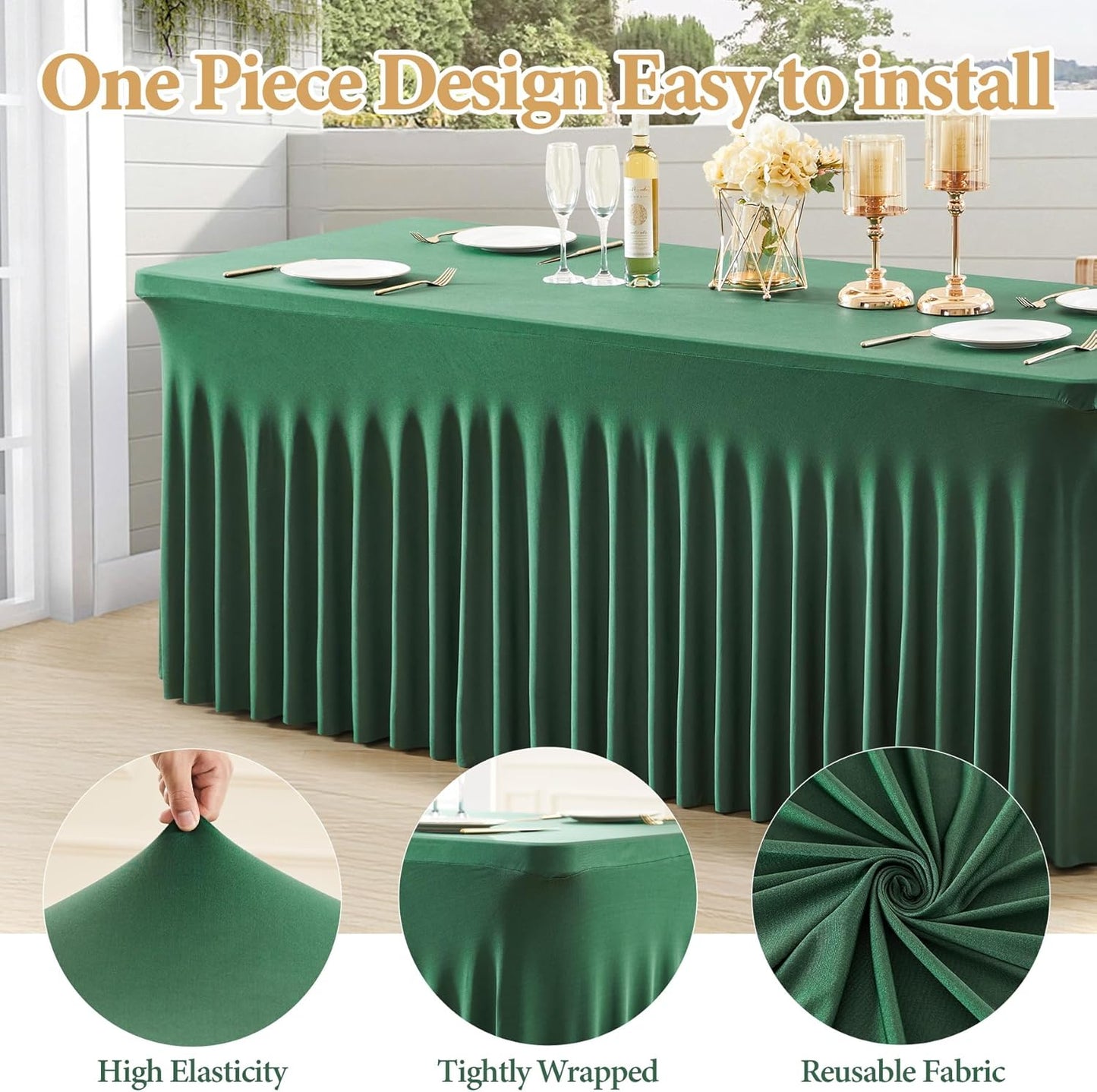 2 Packs Green Spandex Table Covers 8ft,Fitted Table Covers for 8 Foot Tables Stretch Spandex Table Skirts Rectangle Tables for Event, Wedding, Banquet & Parties (Green, 8 FT-2 Pack)