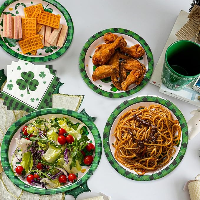 Dereinwo 100 PCS St Patricks Day Paper Plates and Napkins | Bundle Includes Paper Oval Dinner Plates Dessert Plates and Napkins for Irish Holiday Party Supplies Themed Tableware | Serve 25
