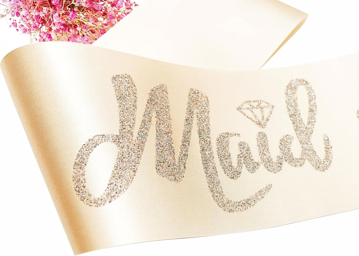 Maid of Honor Sash, Rose Gold Sash with Silver Glitter Letter Bachelorette Party Sash for Bridal Shower Wedding Party Accessories Supplies Engagement Gifts
