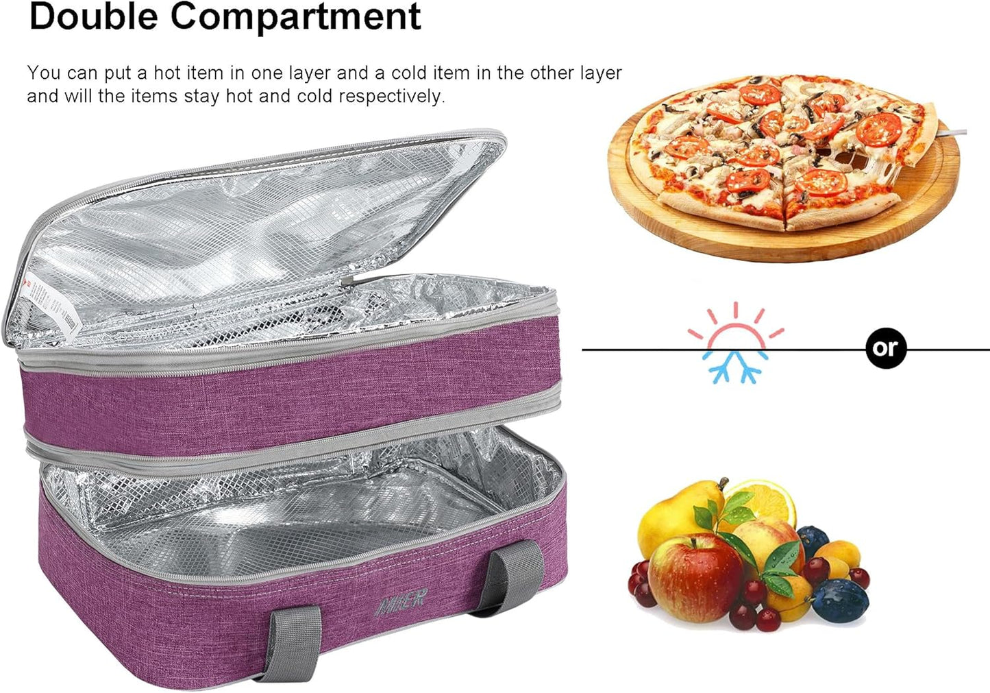 MIER Insulated Double Casserole Carrier Thermal Lunch Tote for Potluck Parties, Picnic, Beach, Fits 9 x 13 Inches Casserole Dish, Expandable by Mid Zipper, Purple