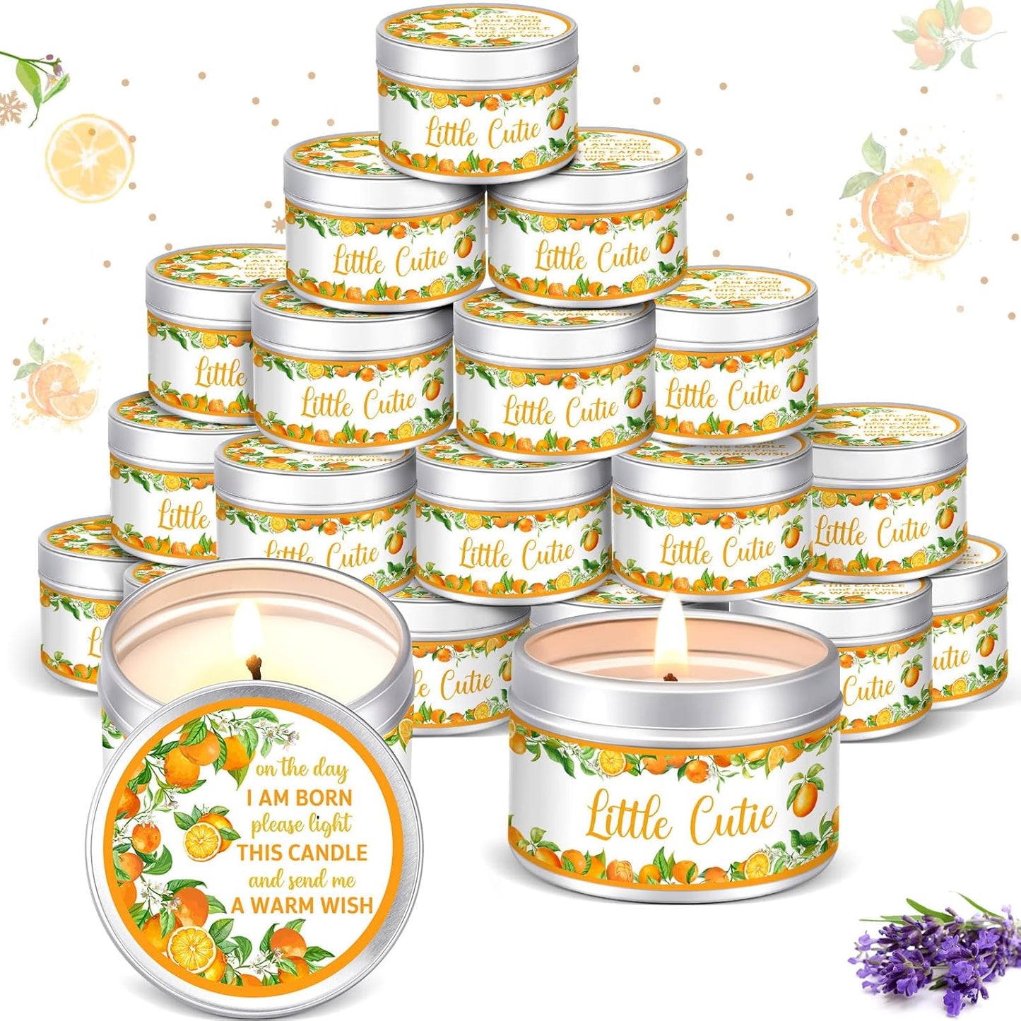 MTLEE 24 Pcs Mandarin Orange Baby Shower Party Favors Candles Lavender Scented Baby Shower Favors for Guests Rustic Tealights Candles Gender Reveal Return Gifts Girl Boy(1.2 Oz, Orange)