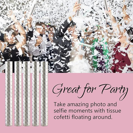 BATTIFE Confetti Wands, 7.8inch Confetti Shoot Poppers, Tissue Paper Flick Flutter Sticks for Wedding Celebrations, Anniversary, Birthday Parties, White (30Pack)