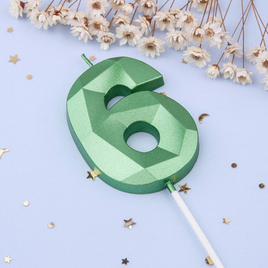 PHD CAKE 2.76 Inch Crystal Green 6 Number Cake Candle, Numeral Birthday Candles, Green Number Candles, Party Celebration