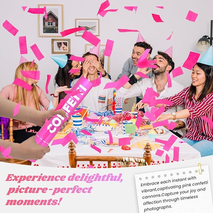 Confetti Cannon Pink Biodegradable Confetti Poppers 12Pack Party Poppers Confetti Shooters Pink Sticks for Wedding Graduation Engagement Anniversary Bridal Shower Valentines Day Birthday