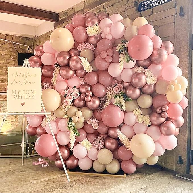 PartyWoo Dusty Pink Balloons 140pcs Different Sizes of 18 12 10 5 Inch Boho Blush Lilac Pink Latex Balloons for Birthday Baby Shower Graduation Anniversary Bachelorette Party Decorations Pink-F54