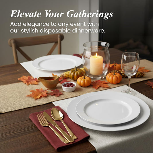 120 White Plastic Plates Disposable, Heavy Duty for Party - 60 Dinner Plates 10-Inch and 60 Salad Dessert Appetizer Plates 8-Inch, Hard Party Plate Elegant Holiday Parties, White Plates Disposable