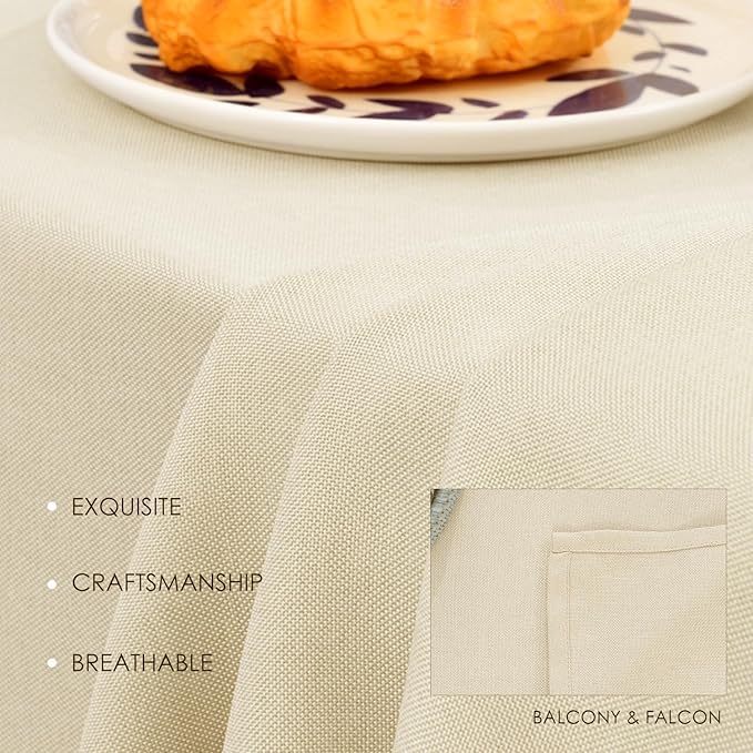 BALCONY & FALCON Table Cloth – Waterproof, Wrinkle Resistant & Washable Rectangle Tablecloth and Table Cover for Dining Room, Kitchen, Outdoor, Party & Birthday Use (Ivory, 55" x 71")