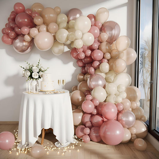 Balloon Garland Arch Kit – 146 Pcs Dusty Pink, White Sand, Nude & Rose Gold Balloons for Baby Shower, Birthday, Gender Reveal, Wedding Party – DIY Kit by Vellax™