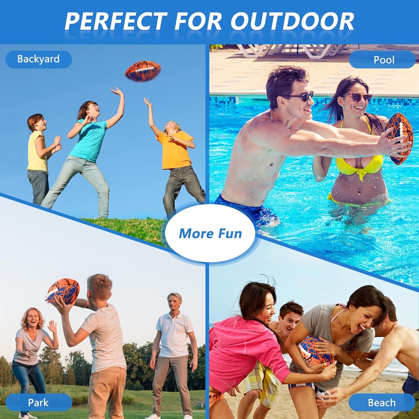 Jasonwell Pool Beach Water Football - 2Pack Strong Grip Waterproof Football for All-Weather Play Pool Toys Beach Games Outdoor Sports Toy Christmas Birthday Gifts for Kids Boys Teens Adults