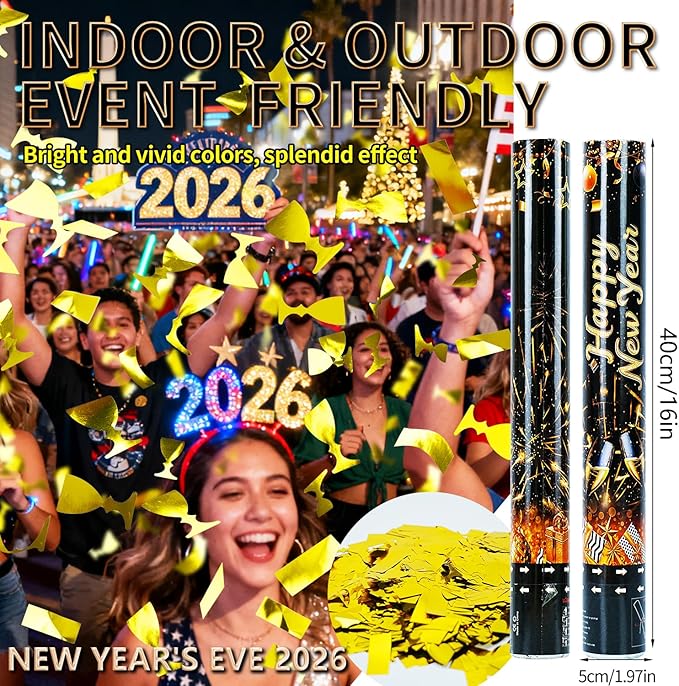 16 inch New Years Eve Party Supplies 2026 Confetti Poppers,Golden Confettis Cannons Bulk with Gold Paper &Cup Design for Xmas Party Favor Supplies New Year's Eve celebration