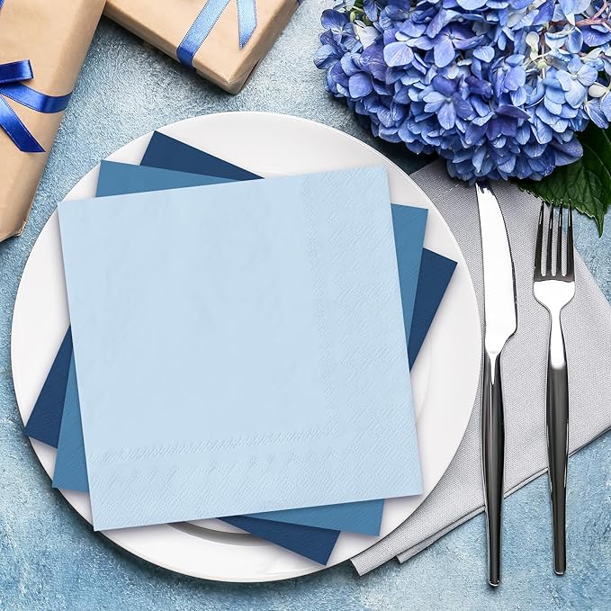 Whaline 120 Pcs Dusty Blue Cocktail Napkin Gradient Color Beverage Napkin 2 Ply Disposable Paper Napkin for Home Party Favor, 6 Colors