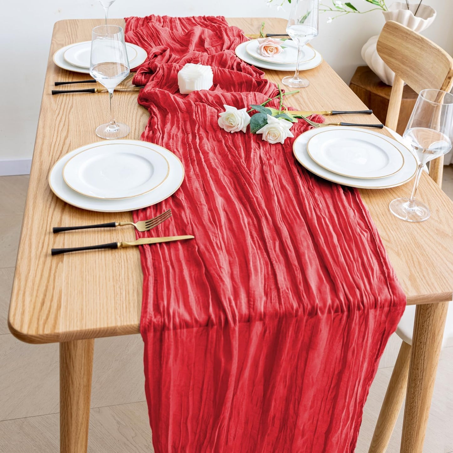 Wokceer Cheesecloth Table Runner Christmas 6Pack 10FT Red Boho Gauze Fall Cheese Cloth Table Runner for Party Long Rustic Sheer Table Runners for Baby Bridal Shower Wedding Easter Table