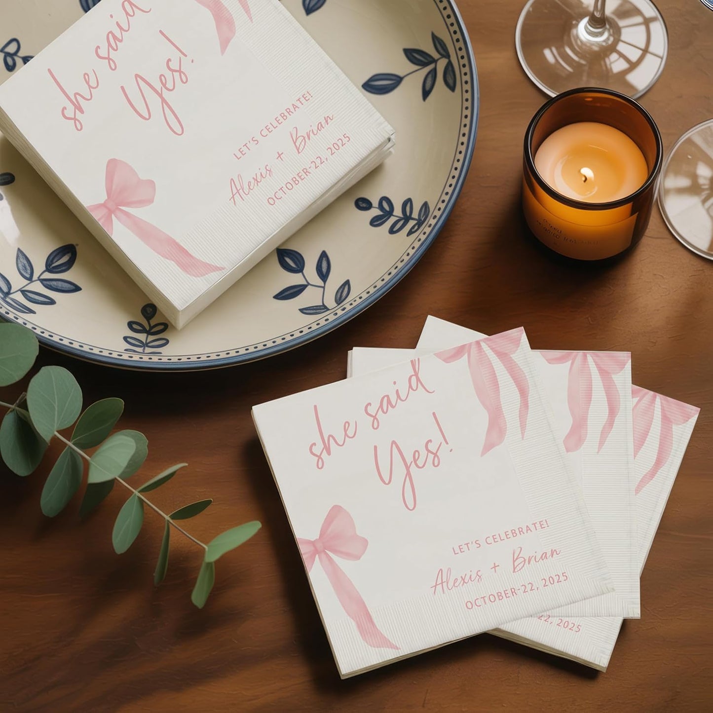 Personalized Engagement Napkins - She Said Yes Custom Cocktail Napkins for Party Decor