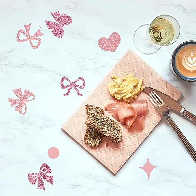 240 Pcs Pink Bow Confetti, Bow Theme Glitter Table Scatter for Coquette Baby Shower and Birthday Party Decoration (Pink)