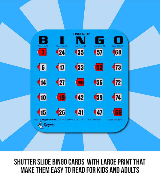 Regal Bingo Bulk Bingo Cards with Sliding Windows - Reusable Large Print Bingo Game Cards for Adults Large Group - 200 Pack, Blue