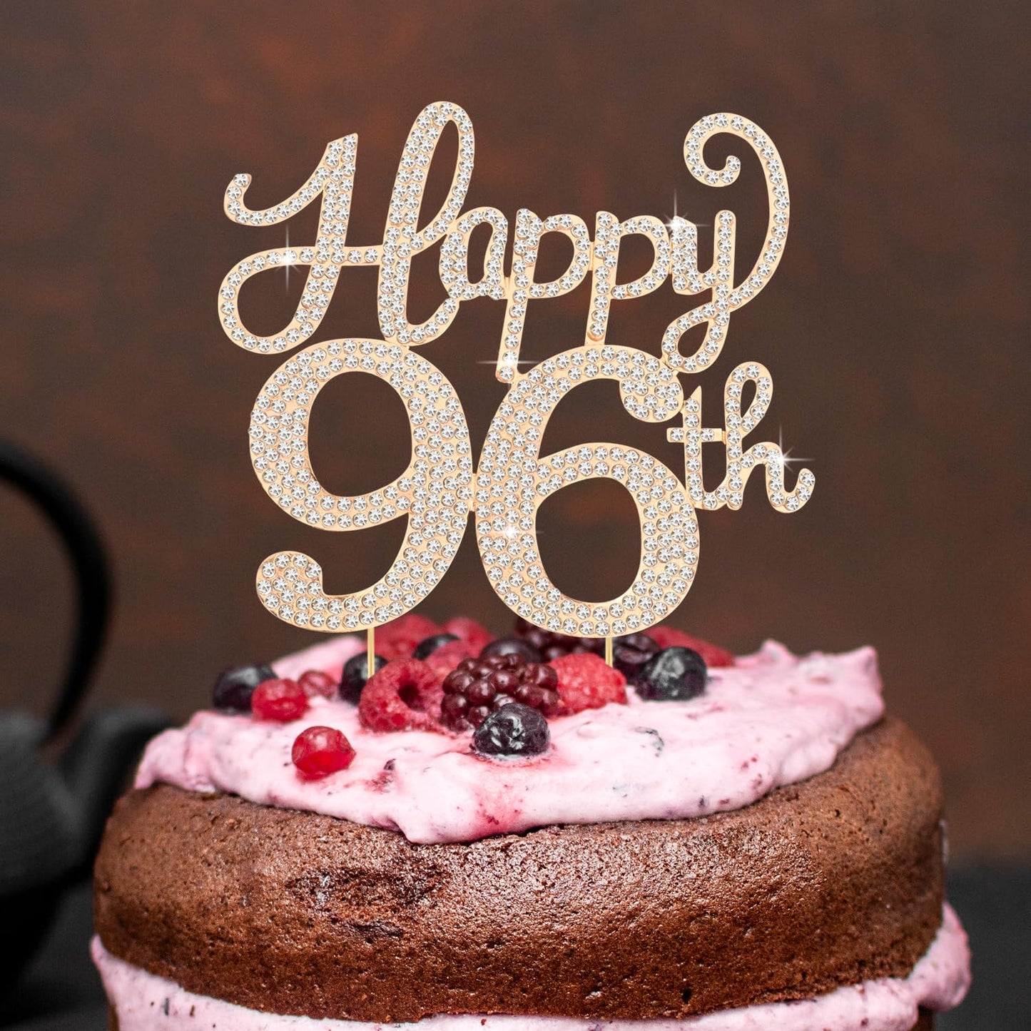 Happy 96th Birthday Decorations,96th Birthday Gold Rhinestone Cake Topper - Cheers to 96 Years Old Bday Party Metal Sparkly Cake Centerpieces Sign.