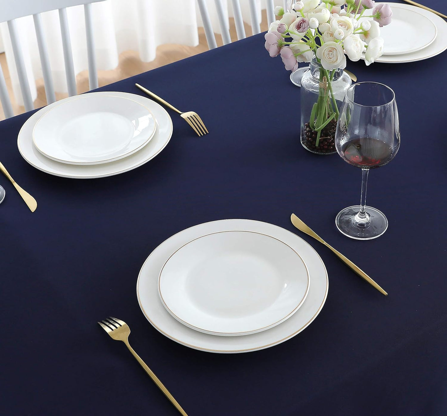Navy Blue Rectangle Tablecloth 60 x 84 Heavy Duty Wrinkle Free Polyester Table Cloths Waterproof, Washable, Spillproof and Oilproof Table Cover for Party, Banquet, Indoor & Outdoor-Square/Rectangular
