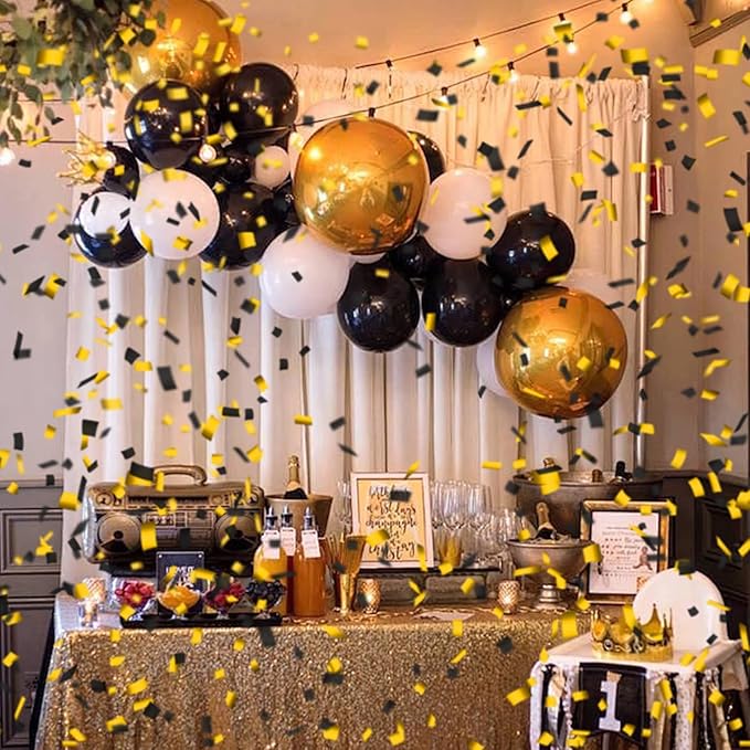 12" Black Gold Confetti Cannon Party Poppers for Birthday Graduation Wedding Retirement New Year Celebrations - Easy to Use, Pack of 2