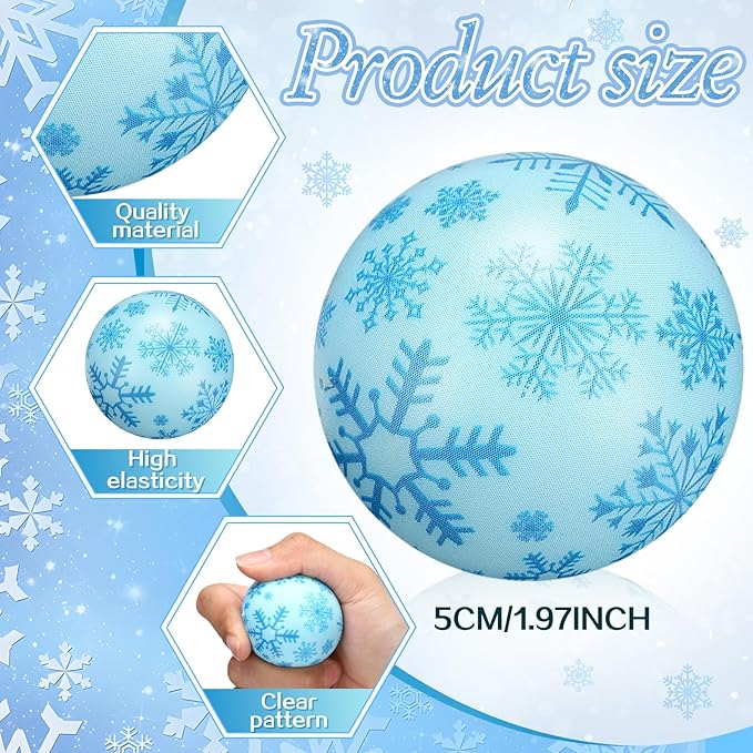 Libima 60 Pcs Snowflake Stress Balls Bulk Winter Fidget Toys 2 Inch Foam Squeeze Balls Snow Stress Ball Sensory Toys Anxiety Relief Gifts for Winter Holiday Christmas Party Favors Bag Filler Stuffers
