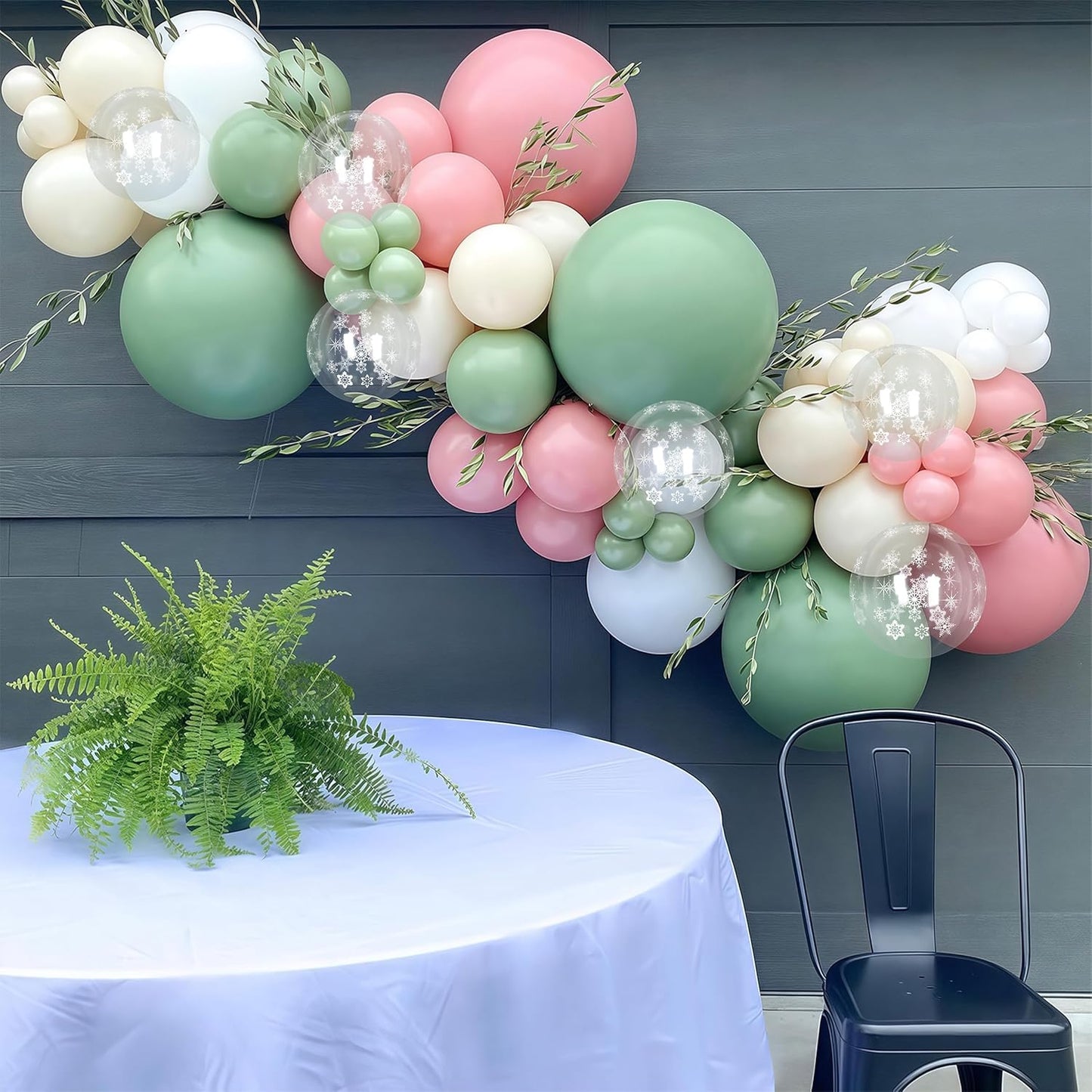 Pink and Green Balloons 60pcs, Sage Olive Green Dusty Blush Light Pink Sand White Balloon with Snowflake Balloons for Baby In Bloom Baby Shower Christmas Winter Wonderland Birthday Party Decorations