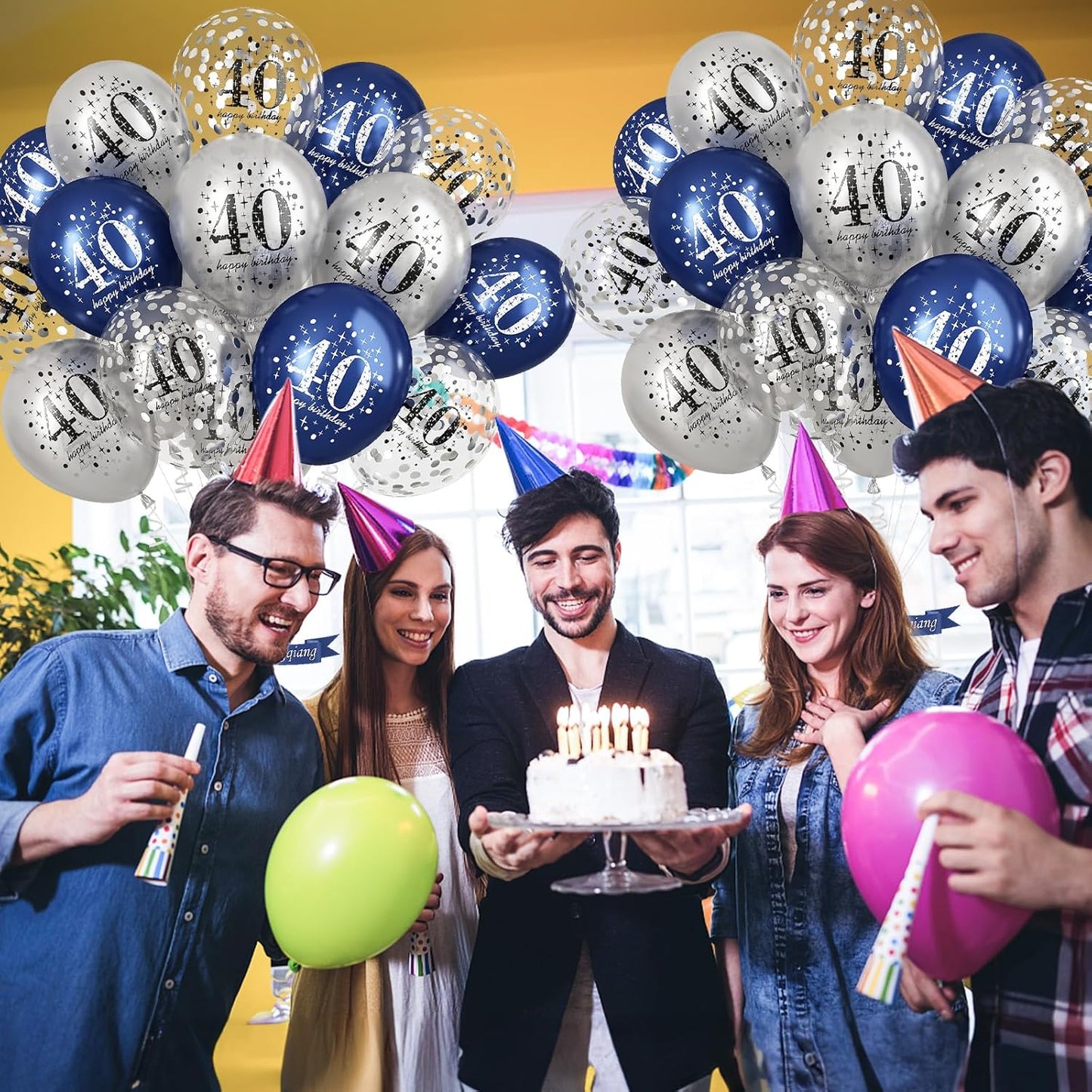 40th Birthday Decoration Men, Pack of 15 Happy 40th Birthday Balloons Latex Helium Navy Blue Silver Confetti Balloons for Him Age 40 Years Old 40th Birthday Party Decorations Celebration Supplies