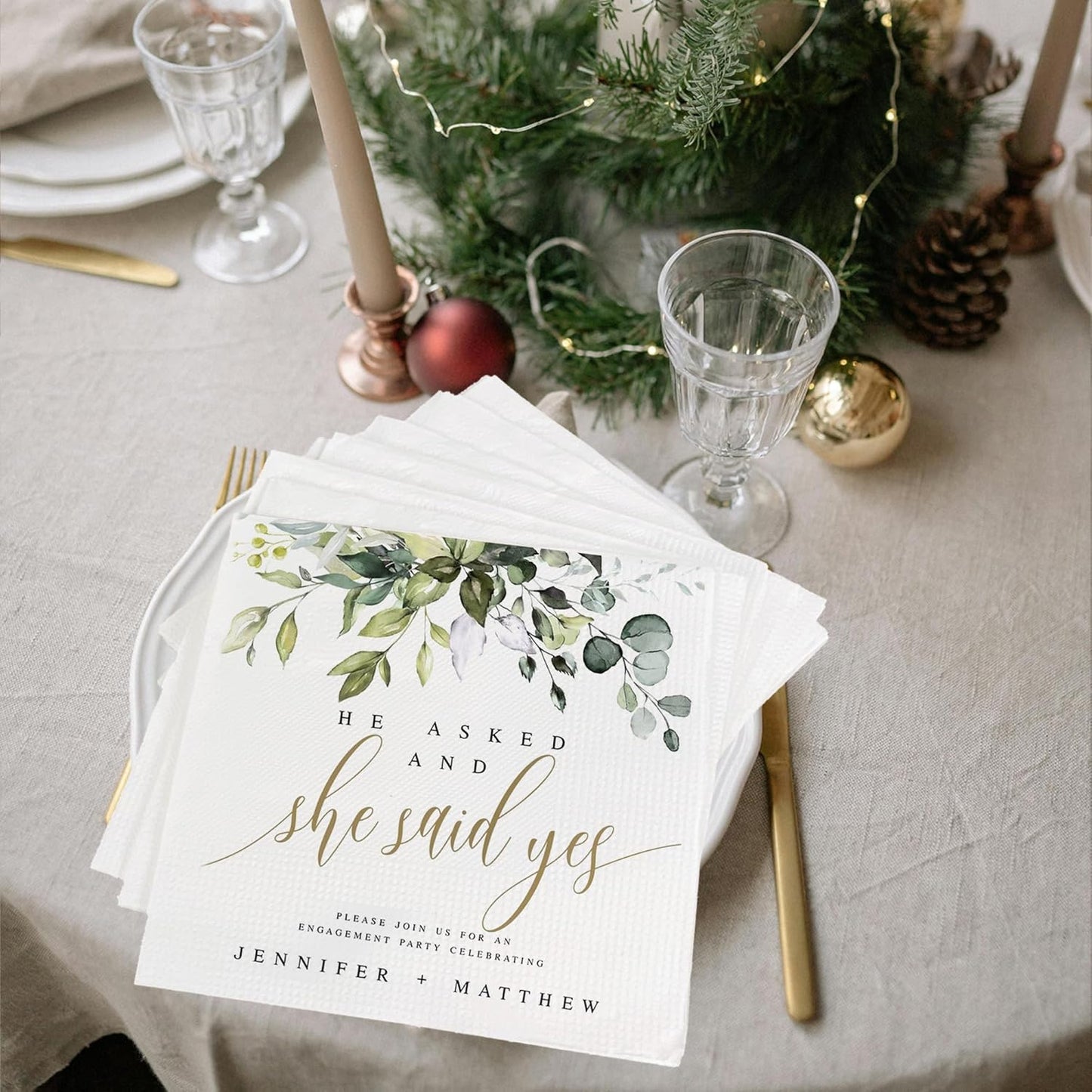 Luxury Custom Pack 15pcs Engaged Wedding Napkins - Custom Wedding Party Napkins for Engagement Decorations, Beverage Luncheon Dinner Cocktail Napkins 4