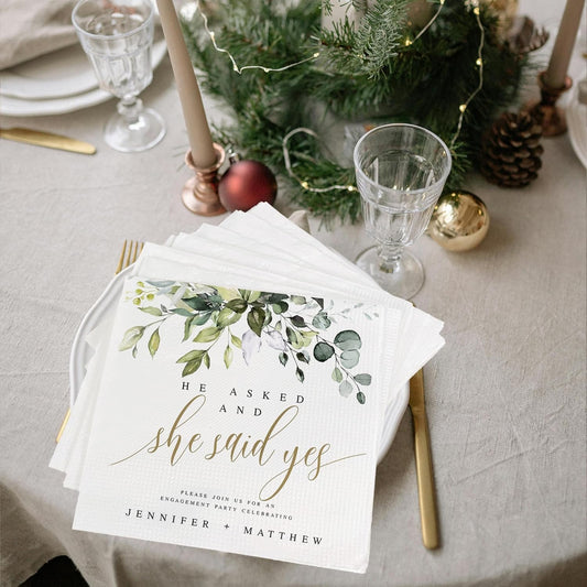 Luxury Custom Pack 15pcs Engaged Wedding Napkins - Custom Wedding Party Napkins for Engagement Decorations, Beverage Luncheon Dinner Cocktail Napkins 4