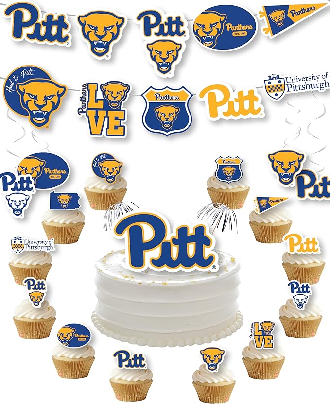 Pitt Party Supplies for Football, Birthday Gift, Graduation Party Banner and Cake Toppers (42 Pieces) (Pittsburgh Panthers)