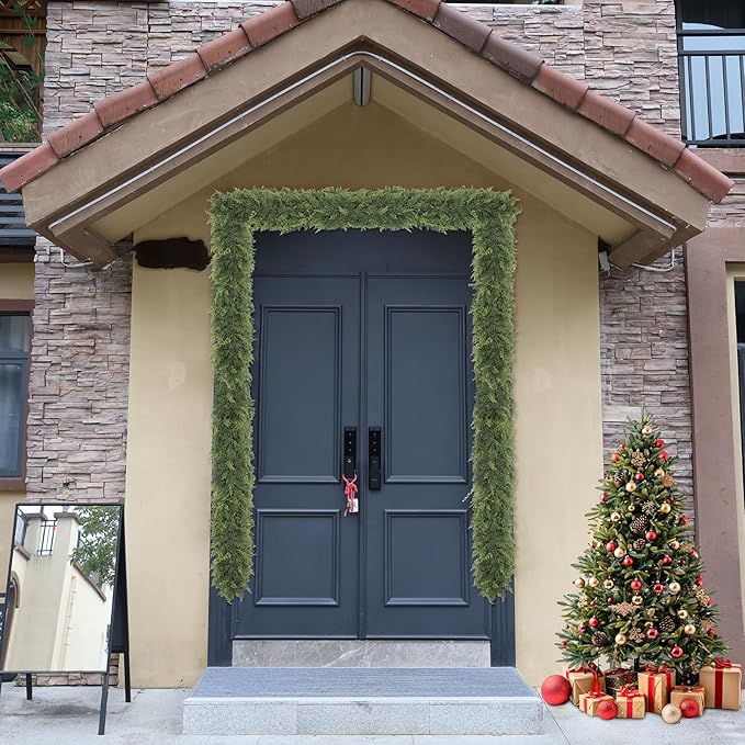 1 Pcs 6FT Christmas Cedar Garland Artificial Realistic Faux Green Cedar Pine Garland Real Touch Christmas Garland for Xmas Home Decoration Indoor Stairs Railing Fireplace Outdoor