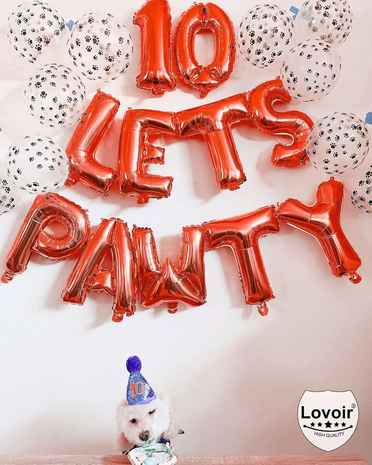 9 Pcs Lets Pawty Balloons Banner 16 Inch, Dog Cat Pet Birthday Letters Sign Lets Pawty Balloons Happy Birthday Banner for Pet Dog Cat Party Supplies Decorations (Red)