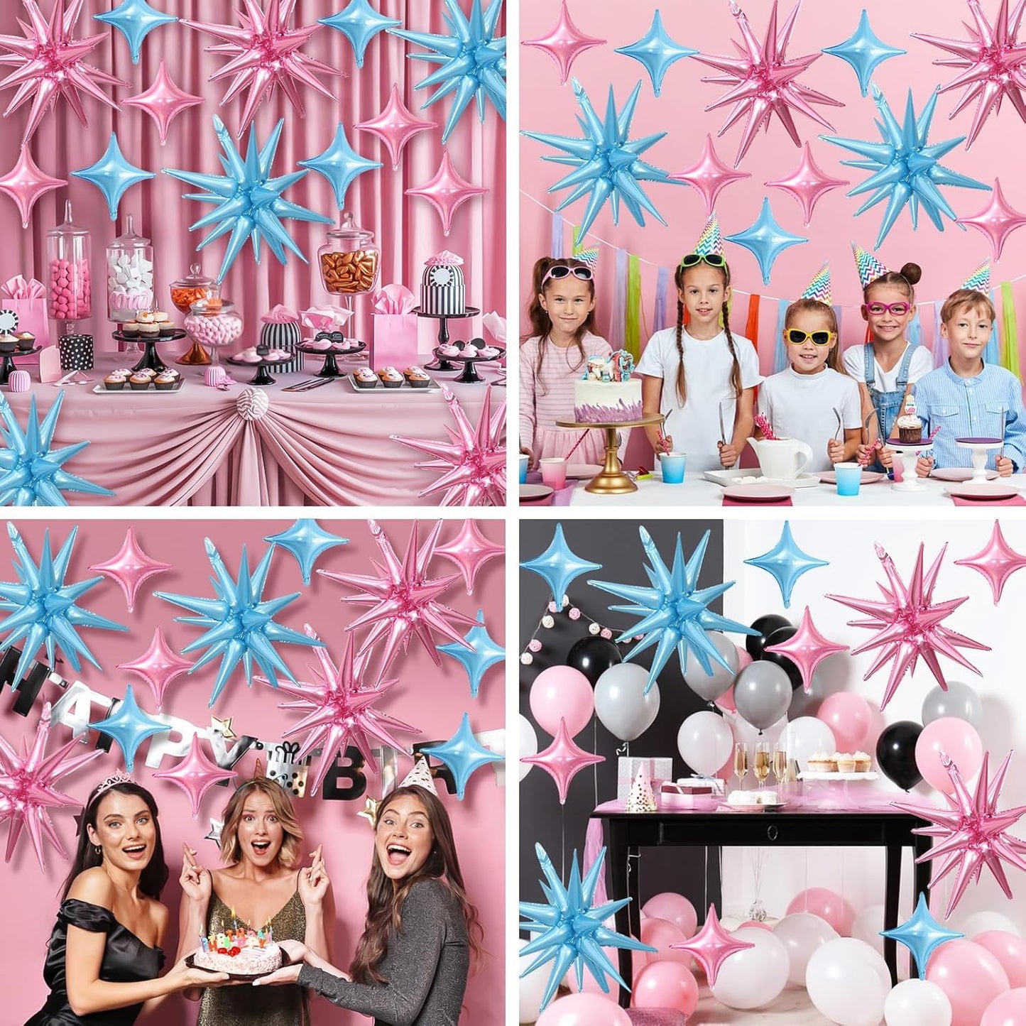 Pink Blue Star Balloon,6Pcs 22Inch Explosion Star Balloons and 10Pcs 10Inch Four Angle Balloons Kit for Gender Reveal Birthday Anniversary Baby Shower Wedding Party Decorations