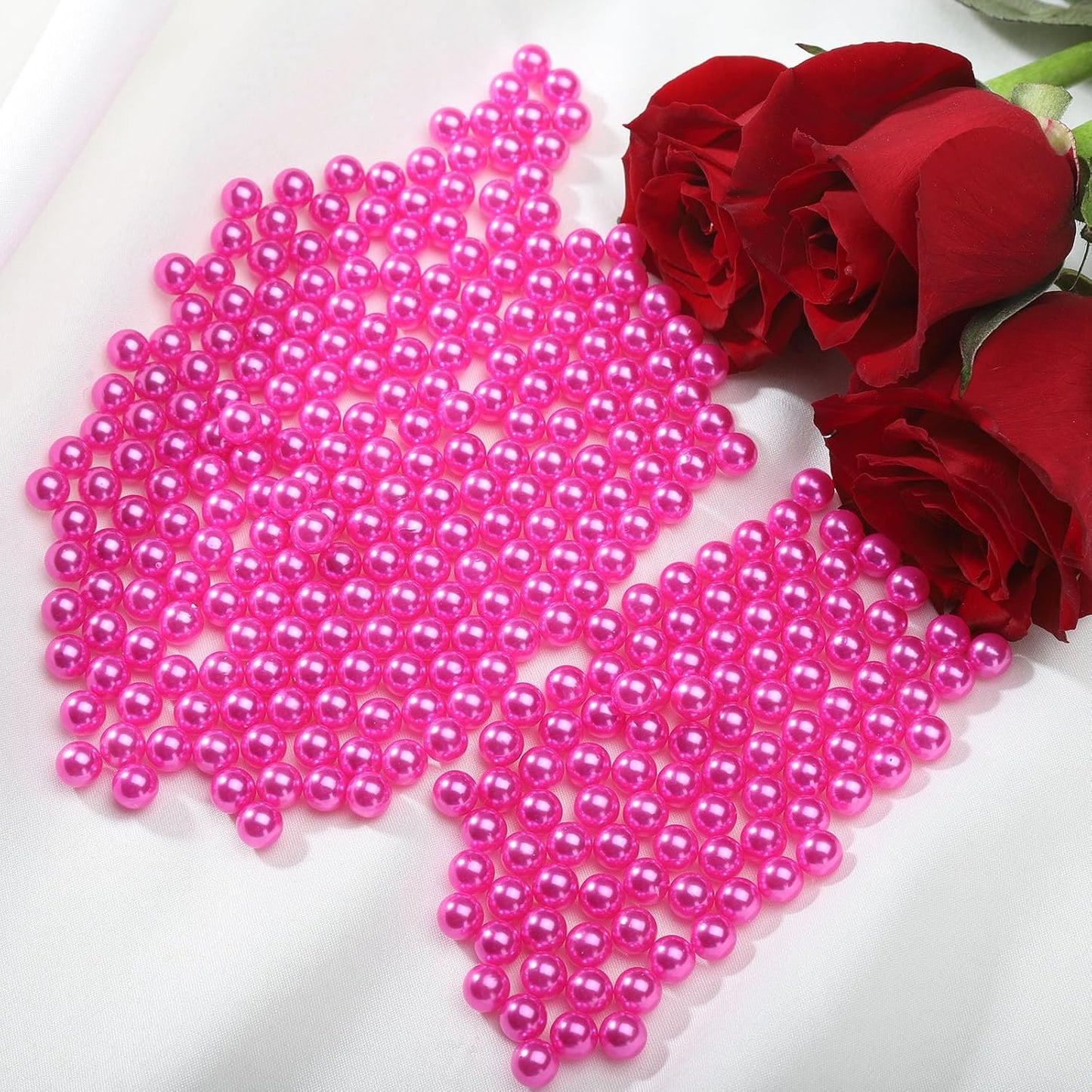 980pcs Undrilled Holeless ABS Faux Pearl Beads for Vase fillers, No Hole Round Pearls for Cosmetic Boxes, DIY Parts, Table Scatter, Wedding, Birthday Party Home Decorating (Hot Pink, 8mm)