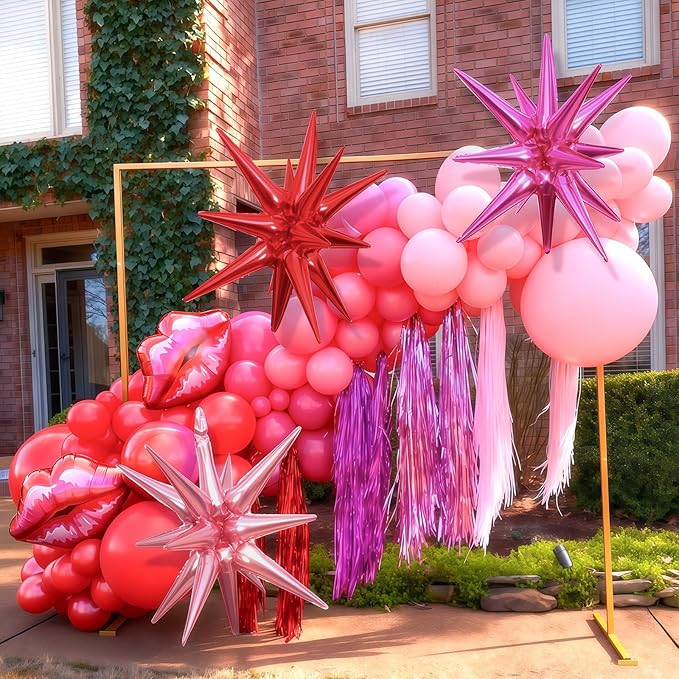 Mothers Day Balloon Arch Kit, Red Pink Balloon Garland with Foil Lips Star Balloons for Mothers Day Women Girls Birthday Bachelorette Bridal Shower Wedding Engagement Anniversary Party Decorations