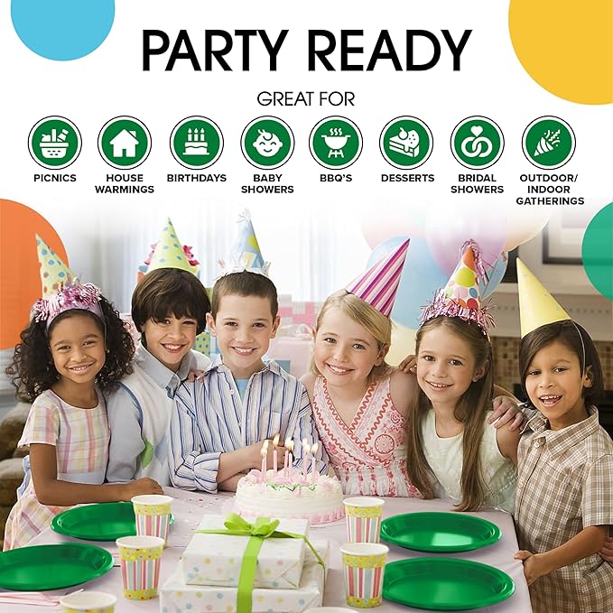 Exquisite Party Solids Green Plastic Plates For Party Supplies 10" Green Disposable Plates Heavy Duty 50 Pcs Plastic Dinnerware Sets Heavy Duty 350 GSM Disposable Dinnerware Set