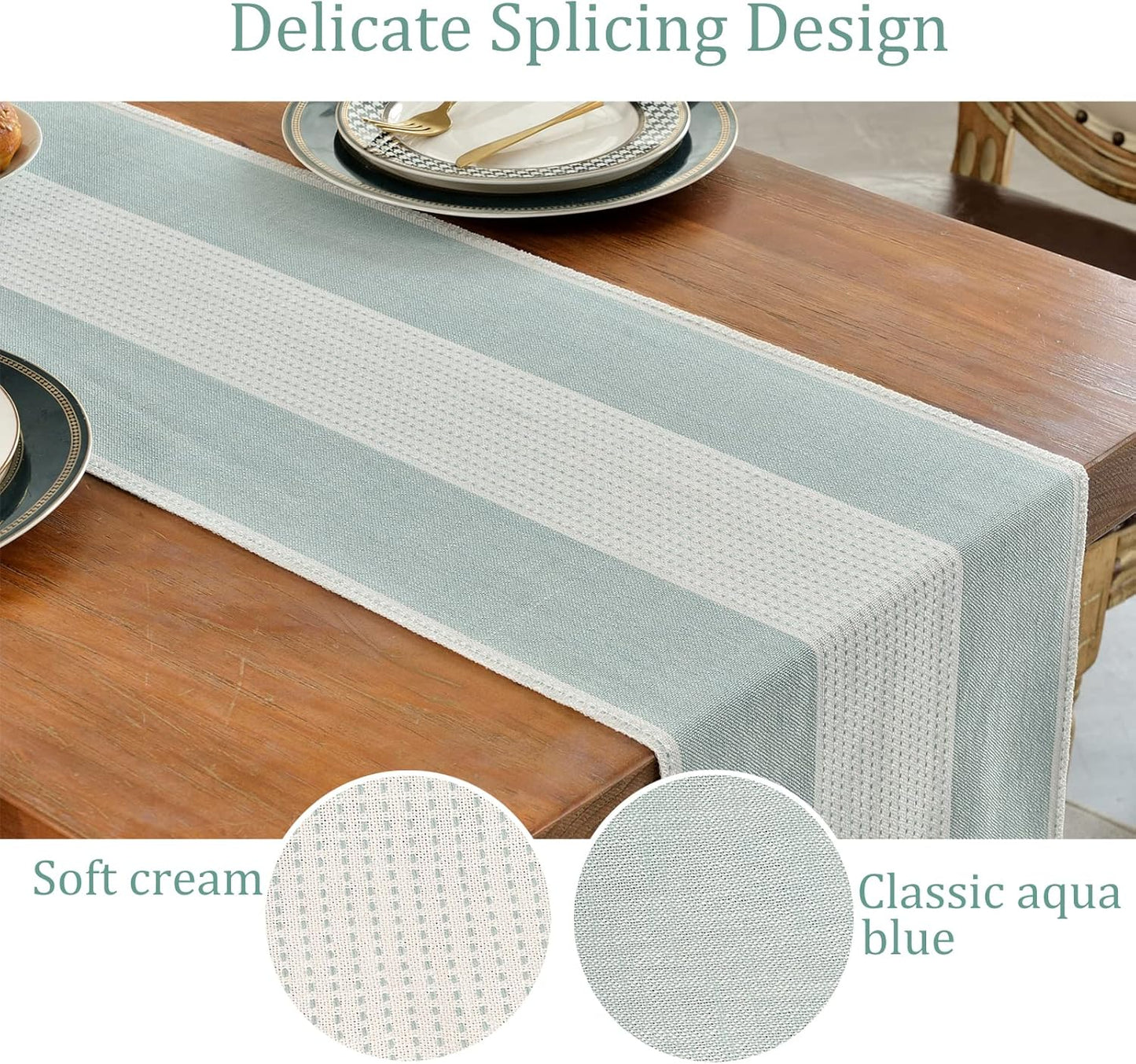 Wracra Linen Table Runner, Farmhouse Macrame Table Runners 72 Inches Long for Dining Table Decor, Wedding, Party and Dresser Decor (Aqua Blue,72")