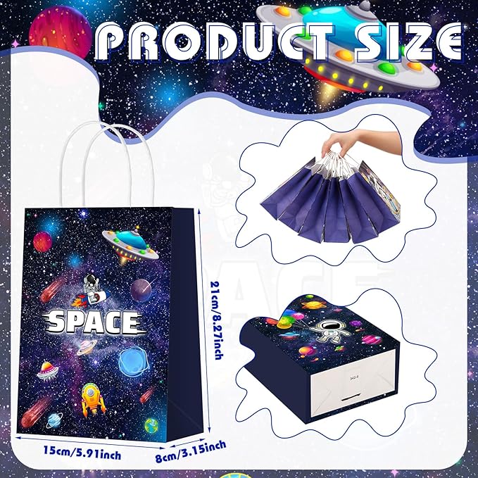 Outus 24 Pcs Space Party Favors Bags Galaxy Gift Bags Space Paper Goodie Bags Astronaut Party Favors Planet Starry Sky Candy Treat Bags for Kids Astronaut Science Themed Birthday Party Supplies