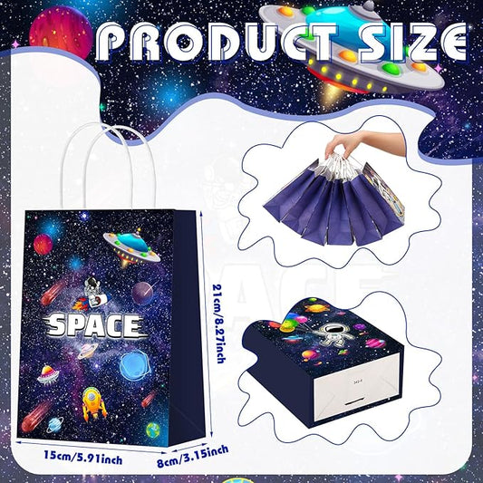 Outus 24 Pcs Space Party Favors Bags Galaxy Gift Bags Space Paper Goodie Bags Astronaut Party Favors Planet Starry Sky Candy Treat Bags for Kids Astronaut Science Themed Birthday Party Supplies