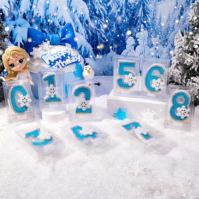 Blue Snowflake Birthday Candles Frozen Themed Number 3 Candles for Cake Topper Cupcake Decorations Party Decor Anniversary Celebrations Supplies