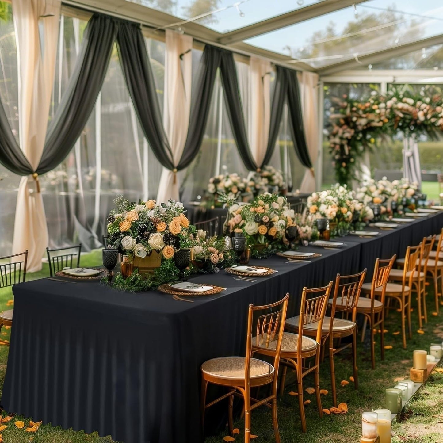 2 Pack Black Rectangle Tablecloths, Washable Stretch Fitted Spandex Table Covers for 6FT Tables, Wrinkle-Free & Reusable Table Cloths,Ideal for Parties, Banquets, Wedding, Buffet,Events