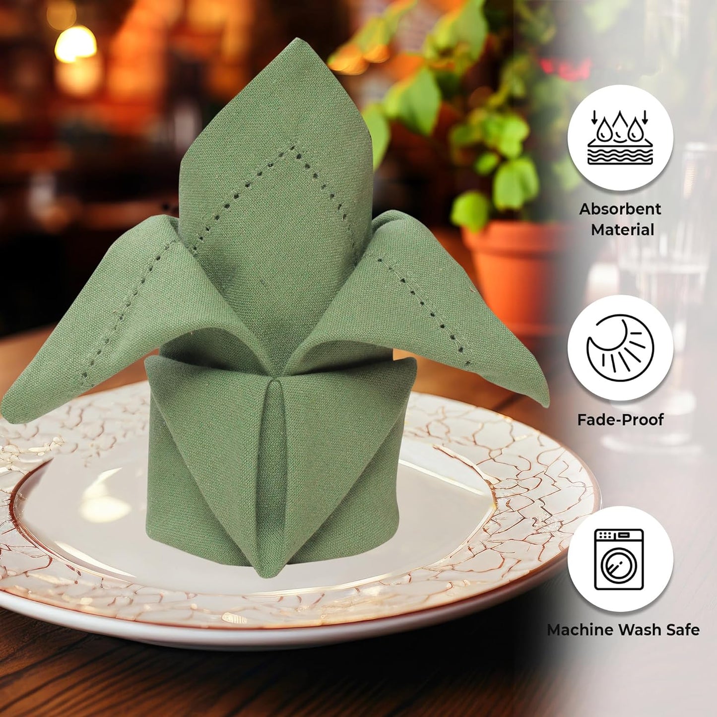 Urban Villa Fall Cloth Napkins Set of 12 100% Cotton Sage Color Hemstitch Dinner Napkins Cloths Washable 20”x20” Absorbent Soft Durable Reusable-Ideal for Everyday Use Parties Wedding Thanks Giving