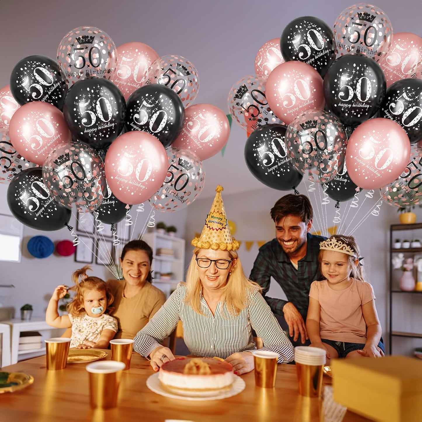 50th Birthday Decorations for Women, Pack of 15 Happy 50th Birthday Balloons Black Rose Gold Confetti Latex Helium Balloons for Her Age 50 Years Old 50th Birthday Party Decor Celebration Supplies